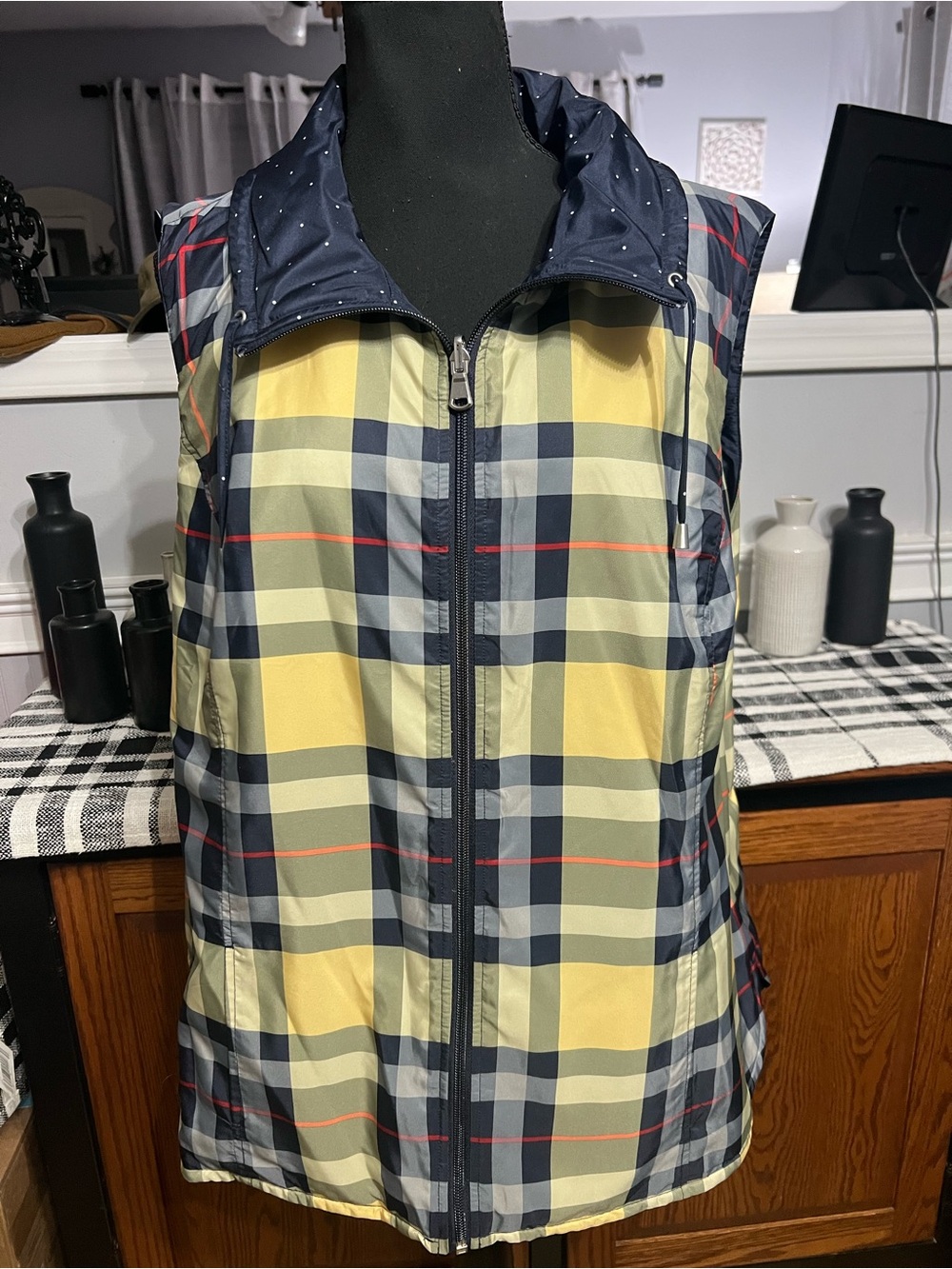 CJ Banks-Burberry vibes Plaid Zip-Front Sleeveless Vest, Reversible